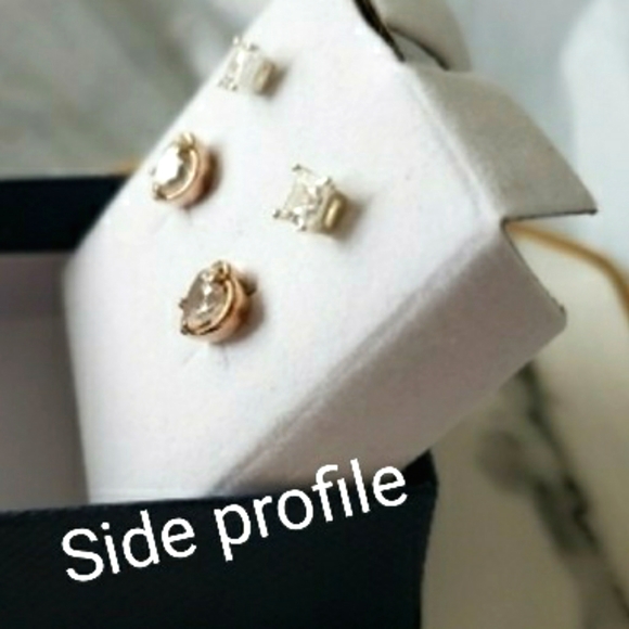 Earrings Brilliant Cuts Princess 925 SS & Heart Shape Rose Gold/Sterling NWT - Picture 2 of 6